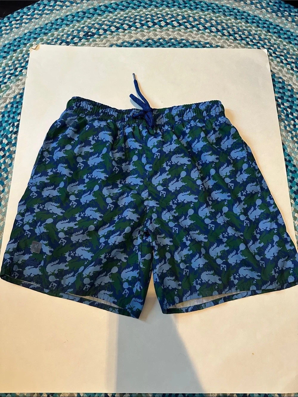 Lacoste x Minecraft Shorts Mens Small Blue Green Creeper Croc Swim Shorts Lined
